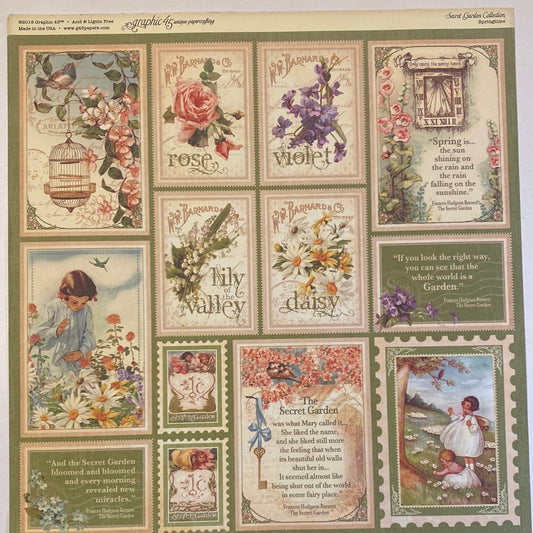 Lámina Graphic 45 Doble 30x30cm Scrapbooking USA - Secret Garden Collection