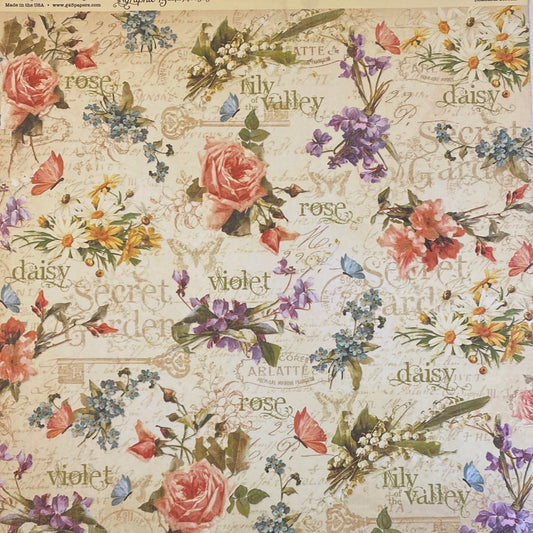 Lámina Graphic 45 Doble 30x30cm Scrapbooking USA - Secret Garden Collection