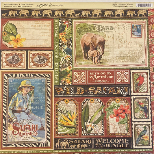 Lámina Graphic 45 Doble 30x30cm Scrapbooking USA - Safari Adventure Collection