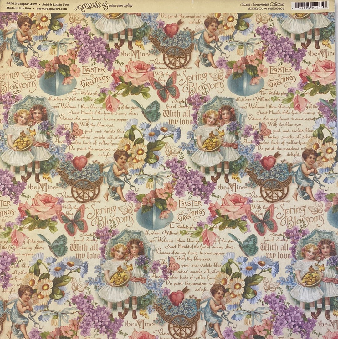 Lámina Graphic 45 Doble 30x30cm Scrapbooking USA - Sweet Sentiments Collection