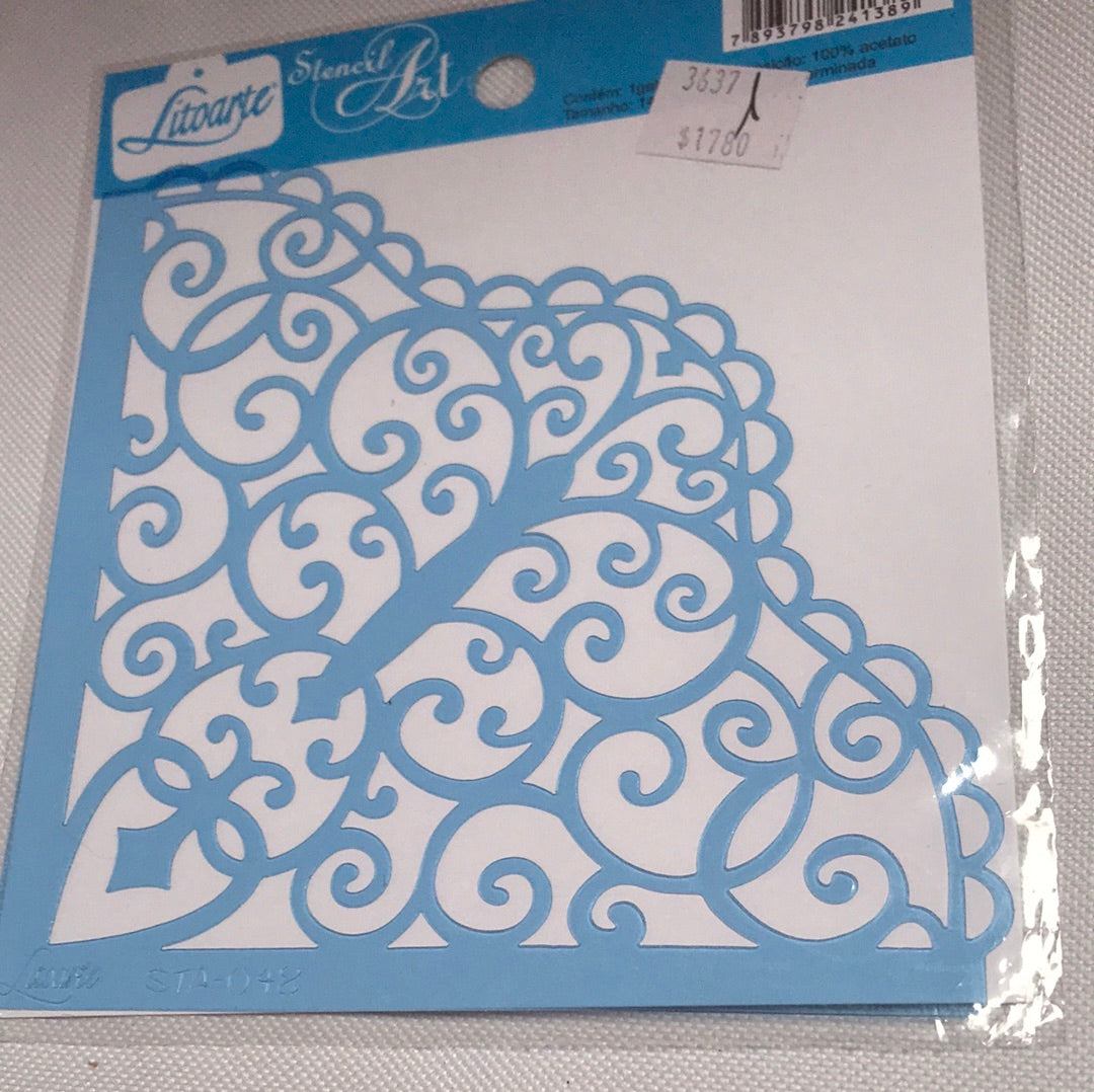 STENCIL 14x14 ESQUINAS ENCAJE LITOARTE. BRASIL
