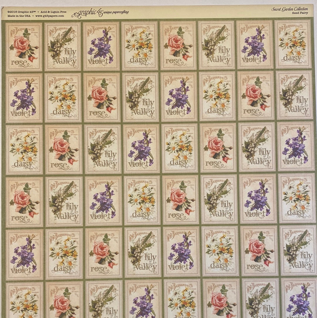 Lámina Graphic 45 Doble 30x30cm Scrapbooking USA - Secret Garden Collection