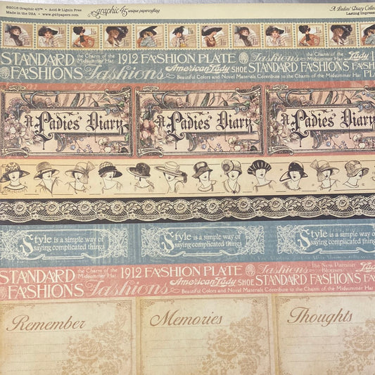 LAMINA Graphic 45 Doble 30x30cm Scrapbooking USA - A Ladies Diary 10