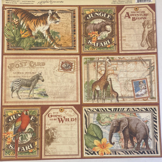 Lámina Graphic 45 Doble 30x30cm Scrapbooking USA - Safari Adventure Collection