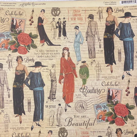 Lámina Graphic 45 Doble 30x30cm Scrapbooking USA - Couture Collection