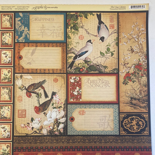 Lámina Graphic 45 Doble 30x30cm Scrapbooking USA - Bird Song Collection