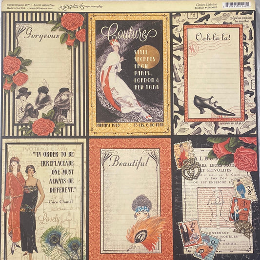 Lámina Graphic 45 Doble 30x30cm Scrapbooking USA - Couture Collection