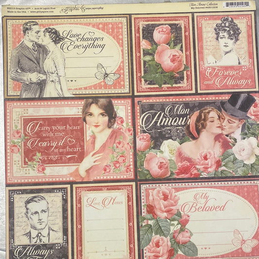 Lámina Graphic 45 Doble 30x30cm Scrapbooking USA - Mon Amour 9