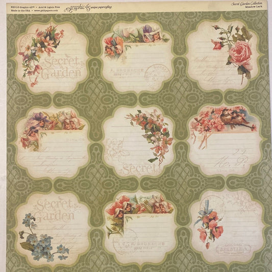 Lámina Graphic 45 Doble 30x30cm Scrapbooking USA - Secret Garden Collection