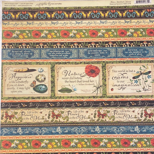 Lámina Graphic 45 Doble 30x30cm Scrapbooking USA - Nature Sketchbook
