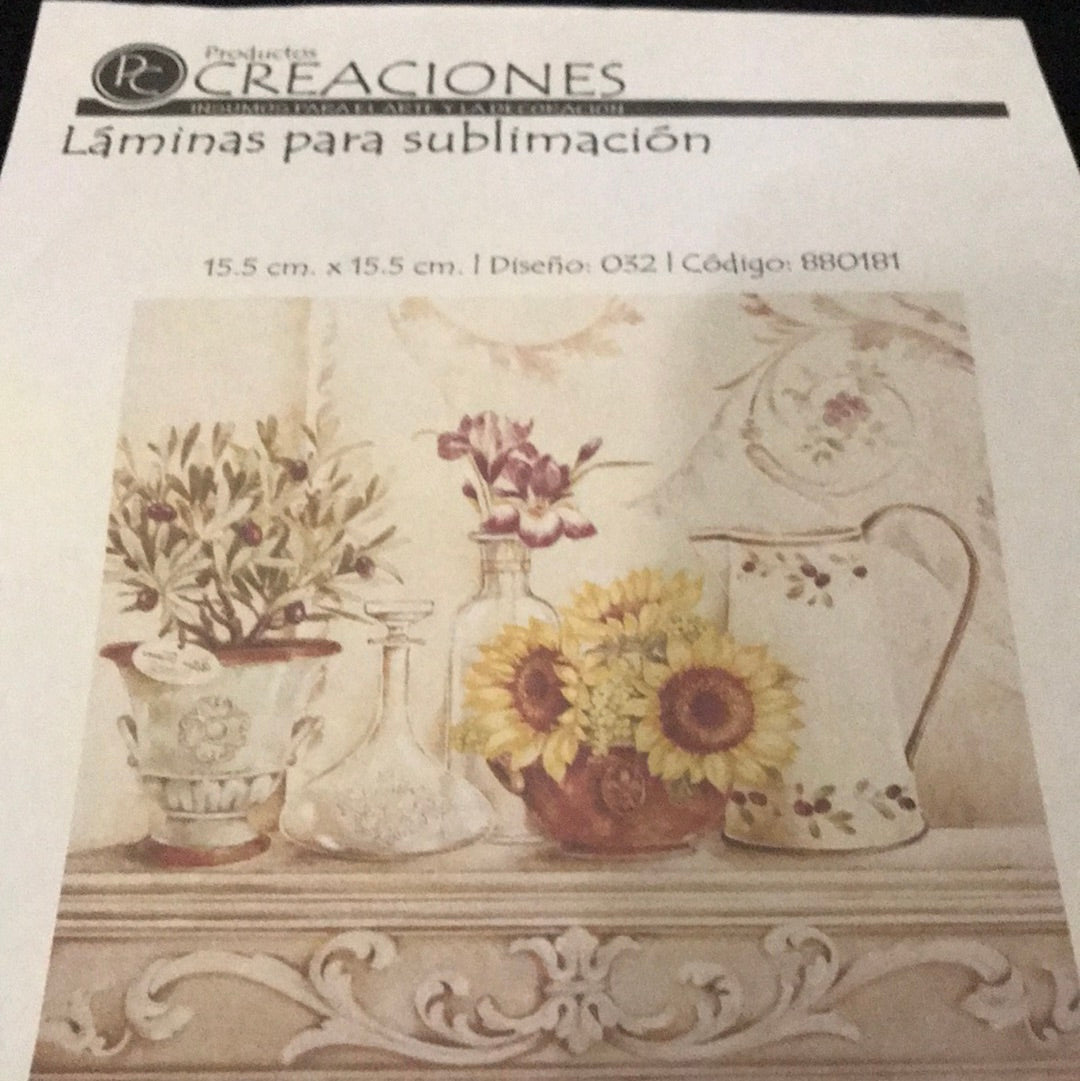LÁMINA PARA SUBLIMACIÓN CREACIONES 15x 15