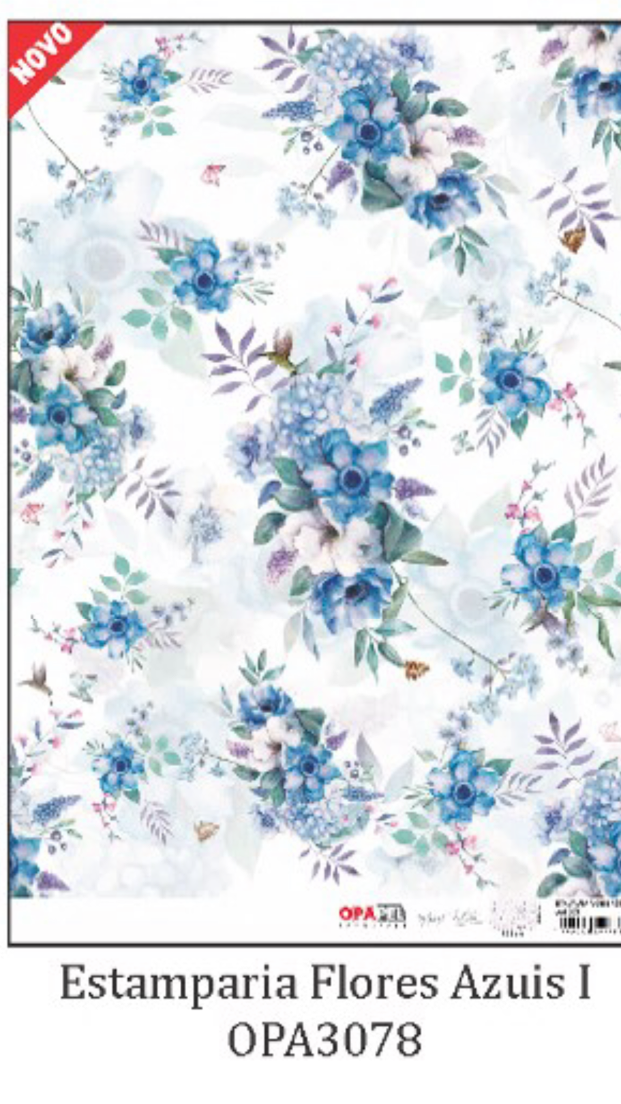 3078-LAMINA OPAPEL 30X45CM FLORES AZULES