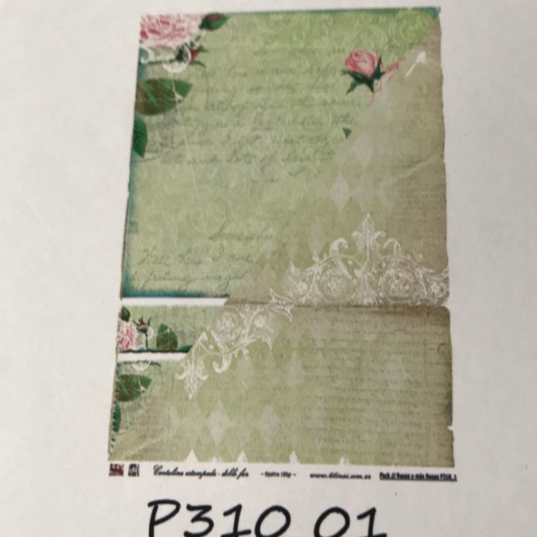 Lámina Doble Faz  Titina   Colección ROSAS Y MAS rosas  Nro 1 310-1 32x47 cm Scrapbooking-Rosas y más rosas