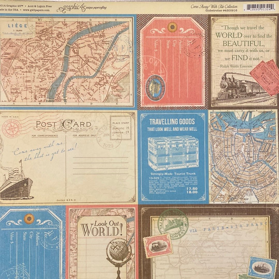 Lámina Graphic 45 Doble 30x30cm Scrapbooking USA - Come Away with me