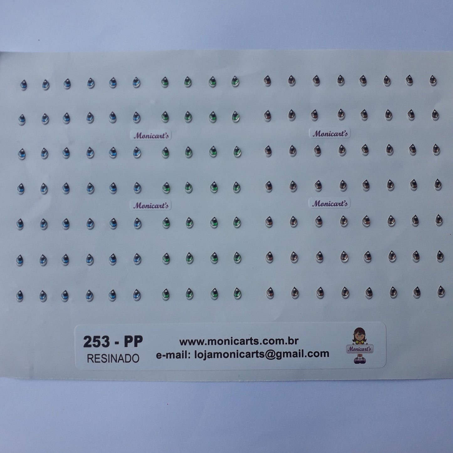 Ojitos adhesivos resinados Monicarts 253-PP en plancha