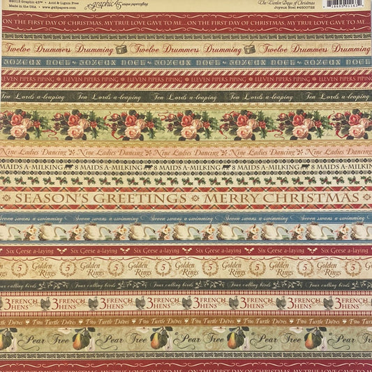 Lámina Graphic 45 Doble 30x30cm Scrapbooking USA - The Twelve days of Christmas Collection
