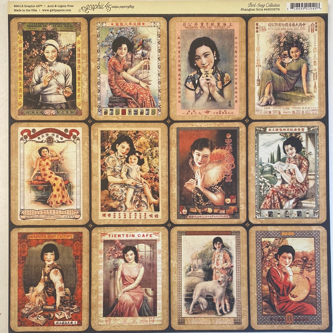 Lámina Graphic 45 Doble 30x30cm Scrapbooking USA - Bird Song Collection