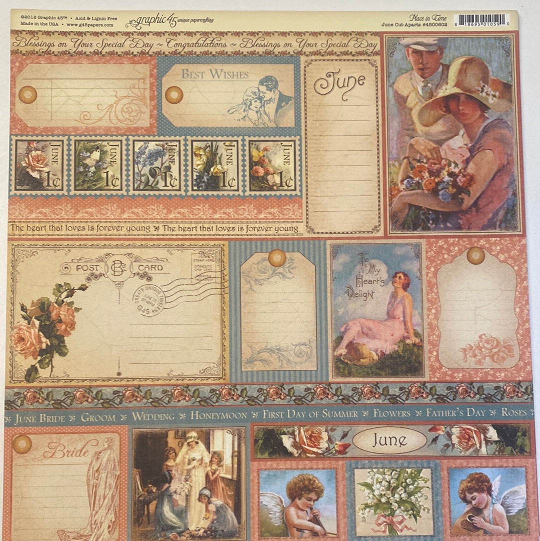 Lámina Graphic 45 Doble 30x30cm Scrapbooking USA - Place in time Collection