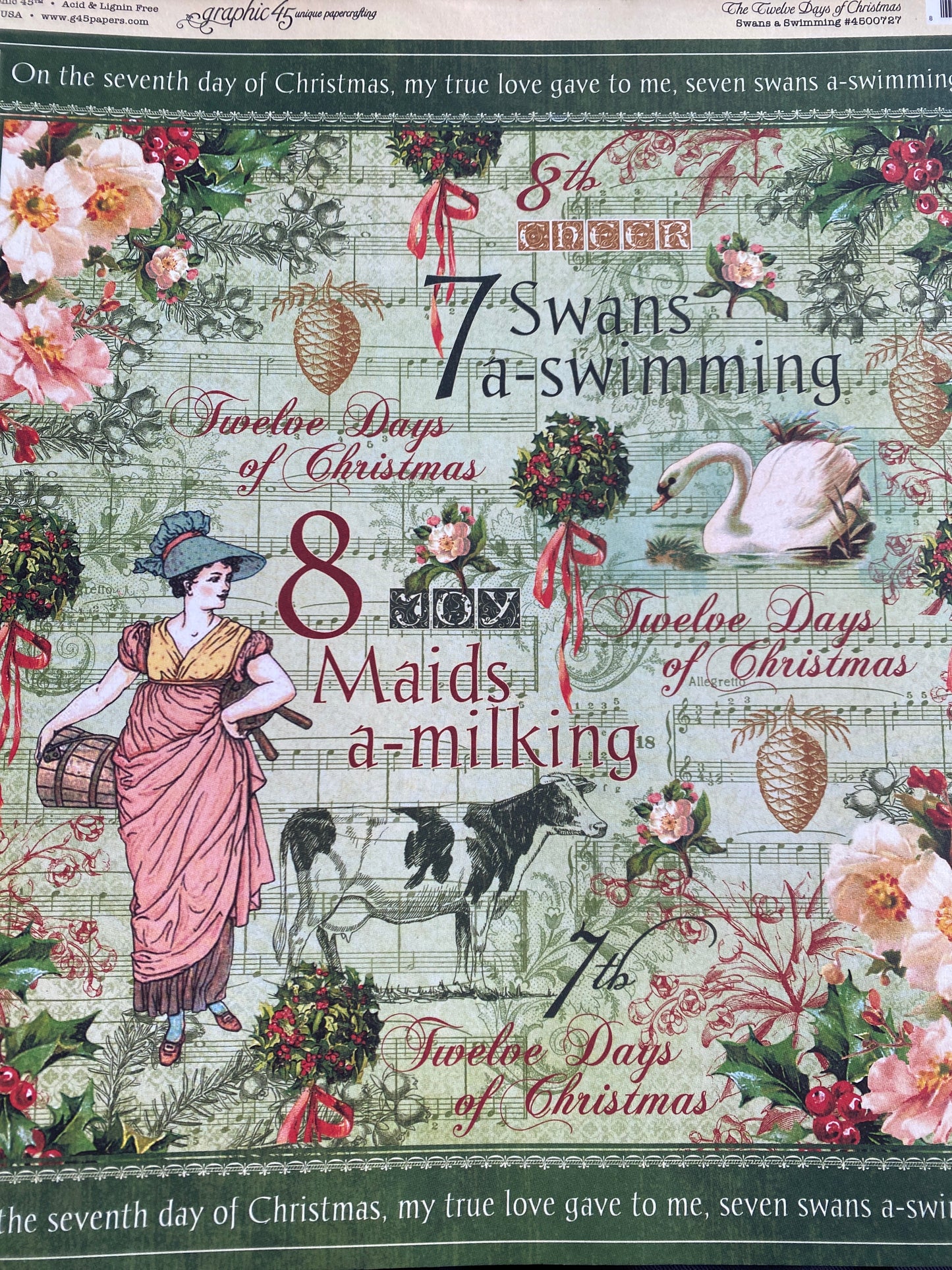 Lámina Graphic 45 Doble 30x30cm Scrapbooking USA - The Twelve days of Christmas Collection