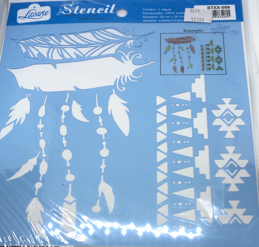 STENCIL LITOARTE 20 x 20 PLUMAS ADORNO