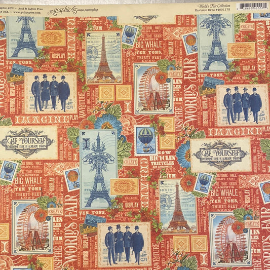 Lamina Graphic 45 Doble 30x30cm Scrapbooking USA - Worlds Fair 1