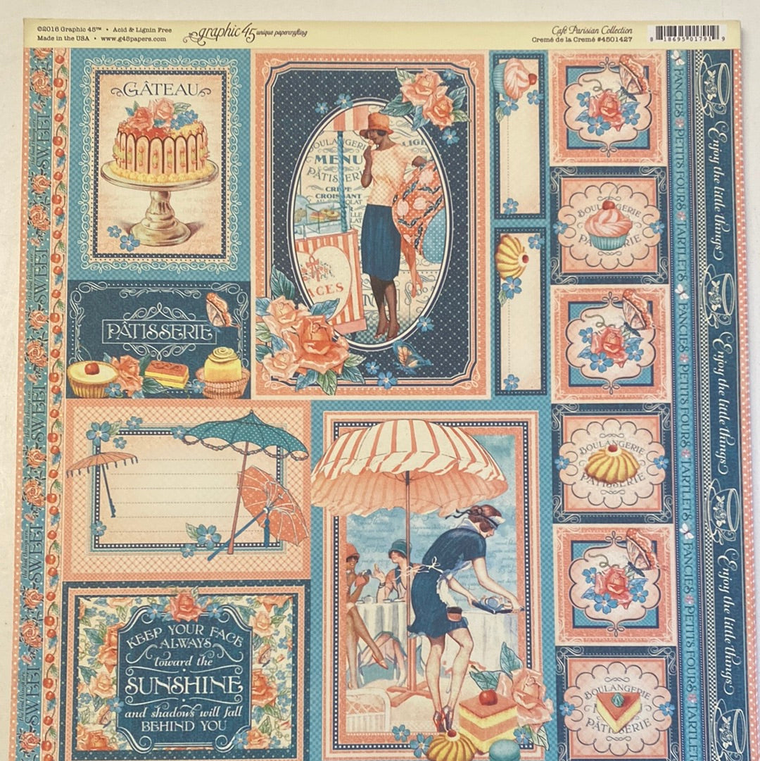 Lámina Graphic 45 Doble 30x30cm Scrapbooking USA - Cafe Parisian Collection
