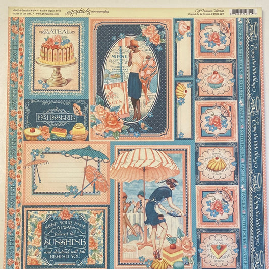 Lámina Graphic 45 Doble 30x30cm Scrapbooking USA - Cafe Parisian Collection