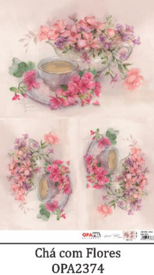 2374-LAMINA OPAPEL 30X45CM CHA COM FLORES